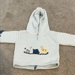 Darling Striped baby knit hooded sweater with Animal Embroidery